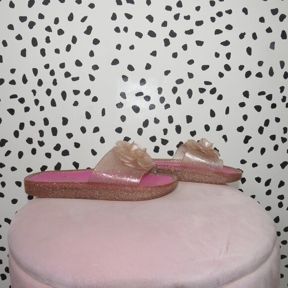 Kate Spade Pink Glitter Splash Jelly Flower Embellished Slide Sandals - Picture 2 of 8